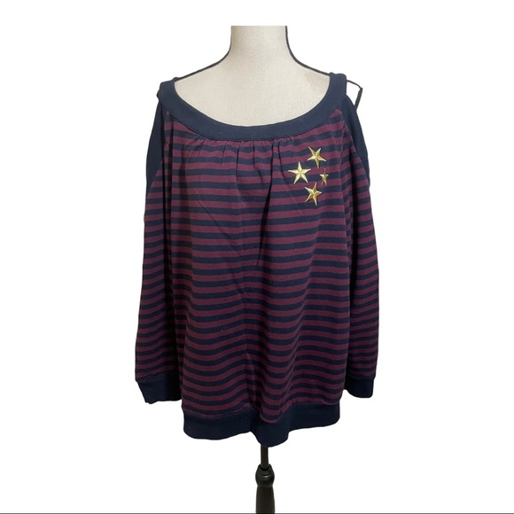 Lane Bryant open shoulder long sleeve striped with gold star’s sweatshirt 14/16 - Picture 3 of 11